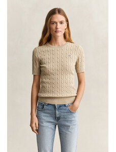 SVETR GANT STRETCH COTTON CABLE SS C-NECK OAT BEIGE