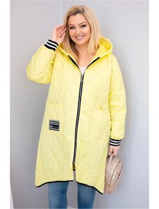 MladaModa Dlouhá prošívaná bunda s kapucí model 5393-1 světle žlutá