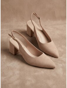 Sinsay - Lodičky na podpatku s koženou stélkou z imitace semiše - béžová