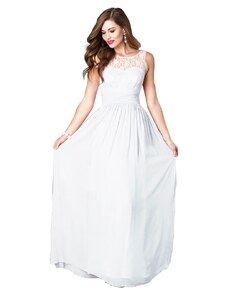 LM moda A Bílé šifonové šaty dlouhé s krajkou 84-1