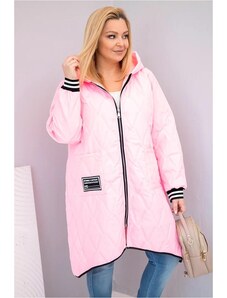 MladaModa Dlouhá prošívaná bunda s kapucí model 5393-1 světle růžová