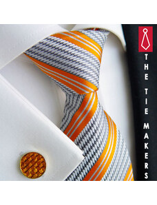 Beytnur Luxusní hedvábná kravata šedá s oranžovým pruhem 212-2