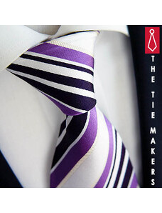 Fialovobílá hedvábná kravata Beytnur 43-1