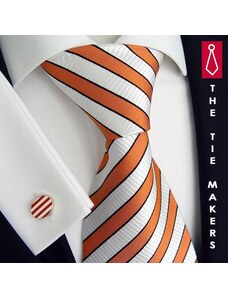 Beytnur Luxusní hedvábná kravata bílá s oranžovým pruhem 166-3