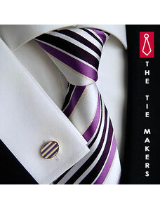 Beytnur Luxusní hedvábná kravata bílá s fialovým pruhem 43-1