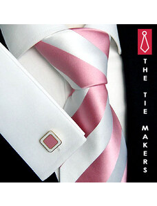 Beytnur Luxusní hedvábná kravata smetanová s růžovým pruhem 114-5