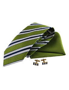 LM moda Zelený set, kravaty, kapesníčku a knoflíčků