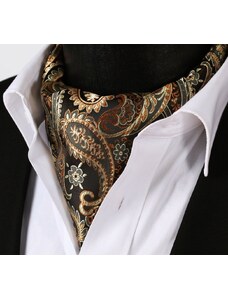 Fišer Luxusní hedvábný ascot černo zlatý paisley