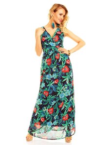 LM moda A Letní šaty zelené s květy HS106