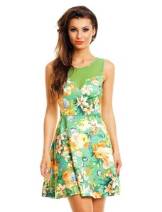 LM moda A Letní šaty zelené s květy HS628
