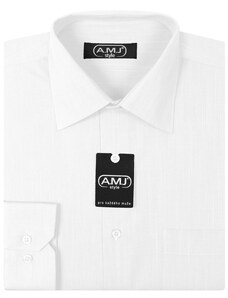 Pánská košile AMJ jednobarevná VD261, fil-á-fil, bílá, dlouhý rukáv