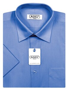 Pánská košile AMJ jednobarevná JK089, modrá, krátký rukáv