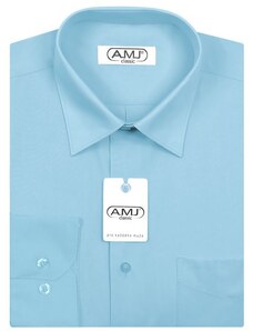 Pánská košile AMJ jednobarevná JD060, tyrkysová, dlouhý rukáv