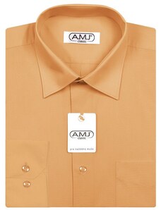 Pánská košile AMJ jednobarevná JDP010, meruňková, dlouhý rukáv, prodloužená délka