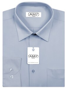 Pánská košile AMJ jednobarevná JDP082, holubí šeď, dlouhý rukáv, prodloužená délka