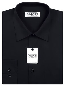 Pánská košile AMJ jednobarevná JDS017, černá, dlouhý rukáv, slim fit