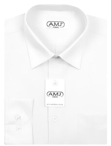 Pánská košile AMJ jednobarevná JDS018, bílá, dlouhý rukáv, slim fit