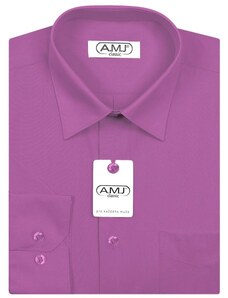 Pánská košile AMJ jednobarevná JDS081, fuchsiová, dlouhý rukáv, slim fit