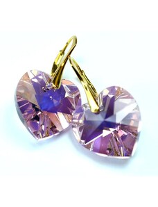 Šperky LAFIRA Style Pozlacené stříbrné náušnice srdce Violet AB - 14 mm