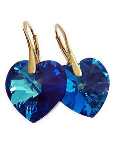 Šperky LAFIRA Style Pozlacené stříbrné náušnice srdce Bermuda Blue - 14 mm