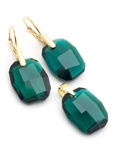 Šperky LAFIRA Style Pozlacené stříbrná souprava Graphic Emerald