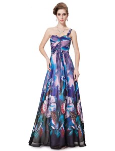Ever-Pretty Modrofialové květované šaty na jedno rameno