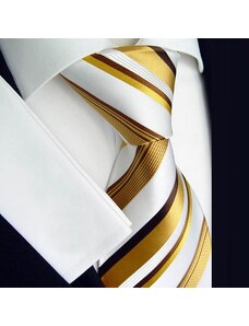 Luxusní bílo zlatá kravata Beytnur 163-2