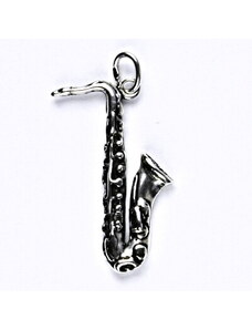 Čištín s.r.o. Stříbrný přívěsek saxofon s patinou, přívěsek ze stříbra, P 257
