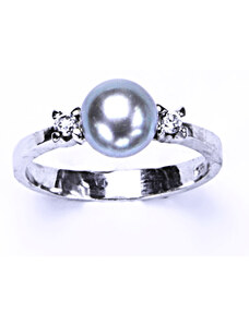 Čištín s.r.o. Stříbrný prsten, zirkon, přírodní perla šedá, T 1207 pp