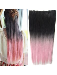 GIRLSHOW Clip in vlasy - 60 cm dlouhý pás vlasů OMBRE - odstín Black T Light Pink