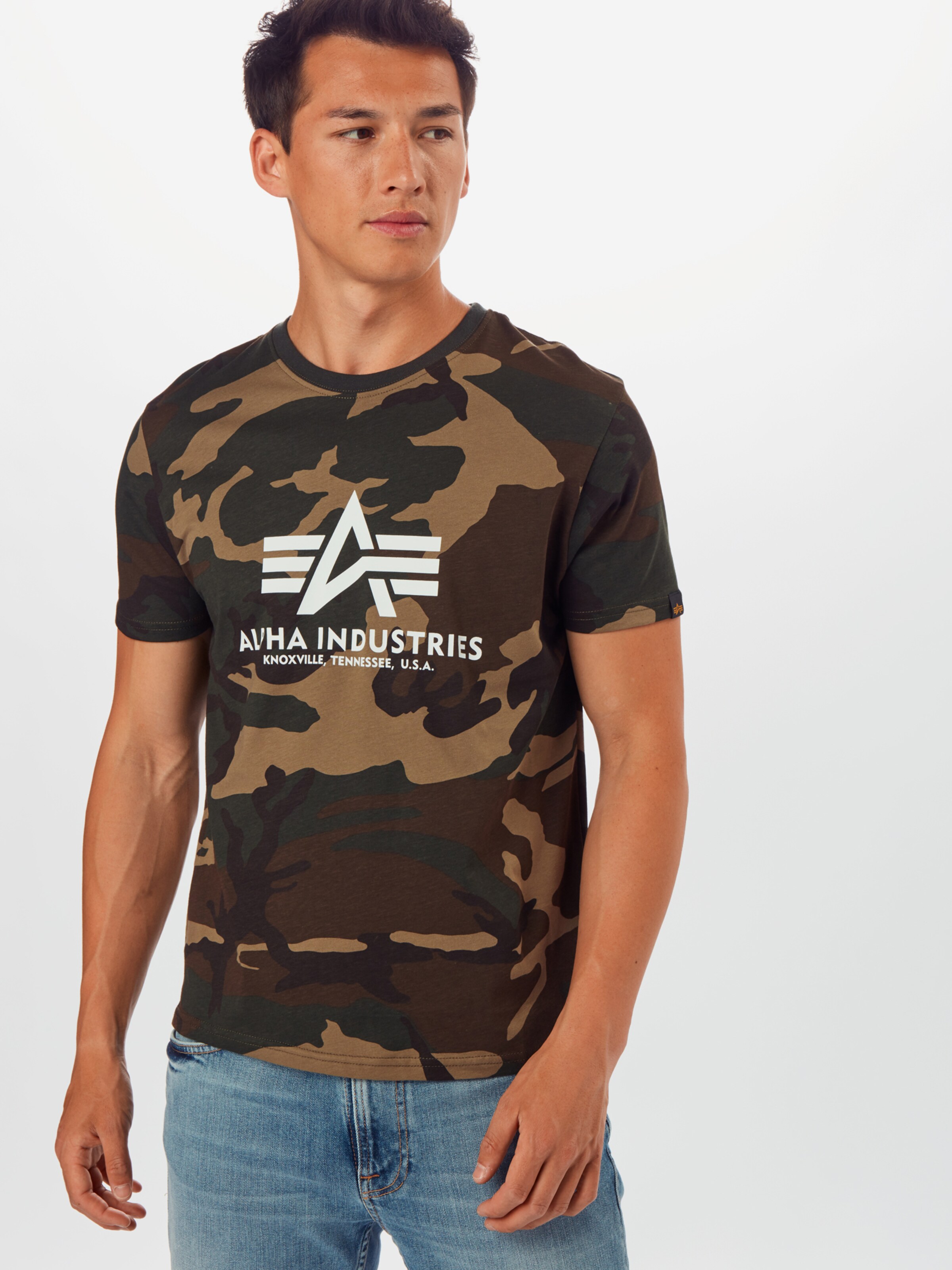 ALPHA INDUSTRIES Tričko tmavě béžová / hnědá / olivová / bílá