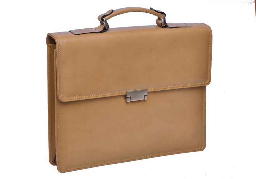 Kabelky od Hraběnky Kožená ručně šitá pánská aktovka SIDON - česká výroba; béžová