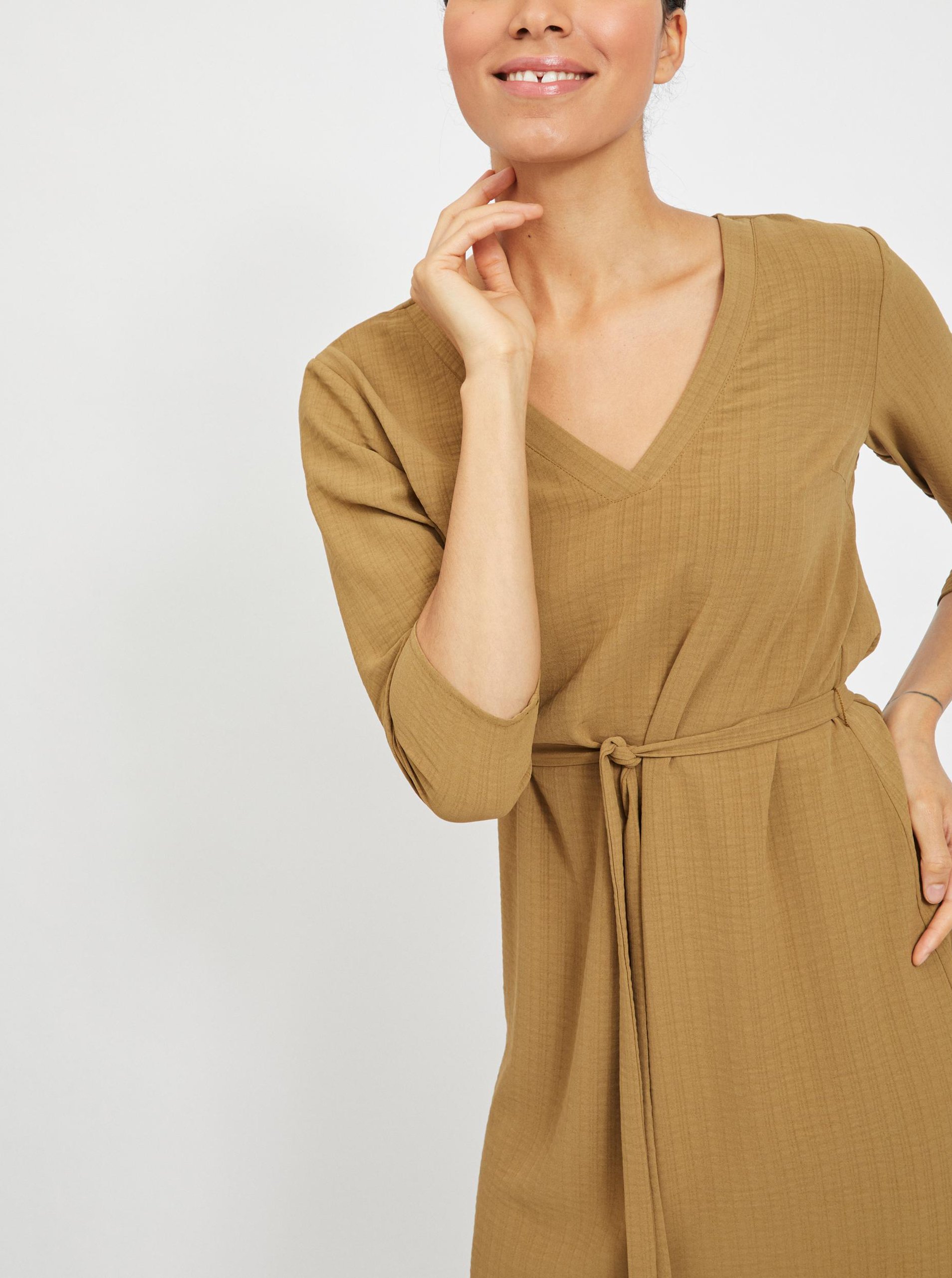 Khaki šaty se zavazováním VILA Lovie - Dámské