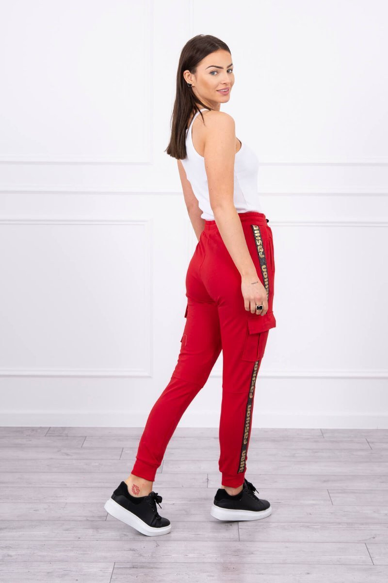 MladaModa Kalhoty Cargo Fashion červené