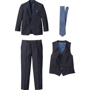 bonprix Oblek (4dílná souprava): sako, kalhoty, vesta, kravata Modrá Muž 48  - GLAMI.cz