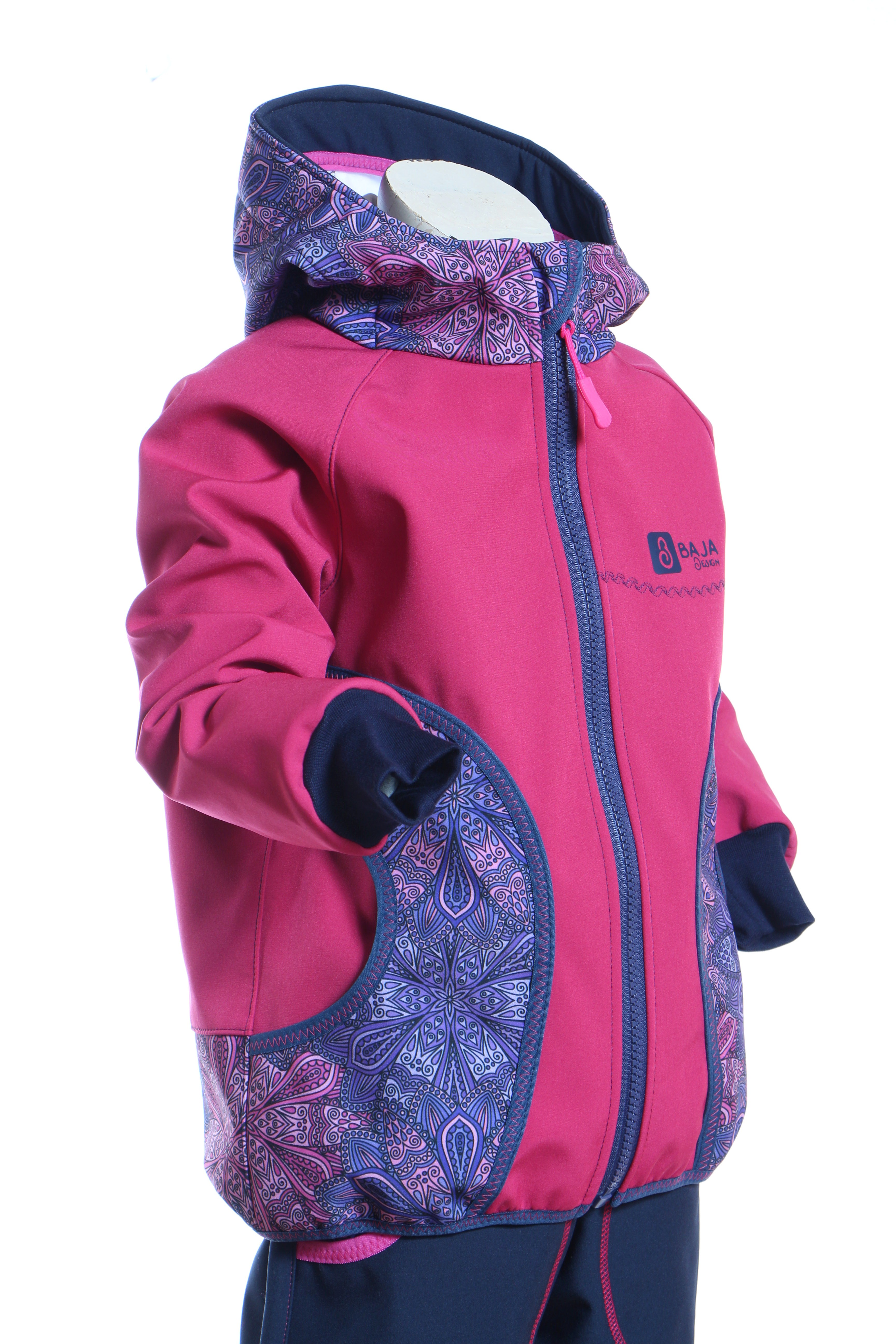BajaDesign softshellová bunda pro holky, růžová + fialové mandaly
