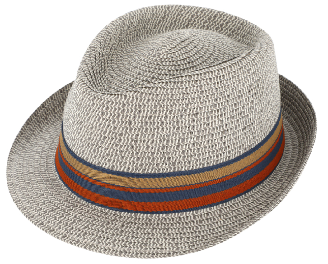 Letní šedý klobouk Trilby od Fiebig s barevnou stuhou - Trilby Emil