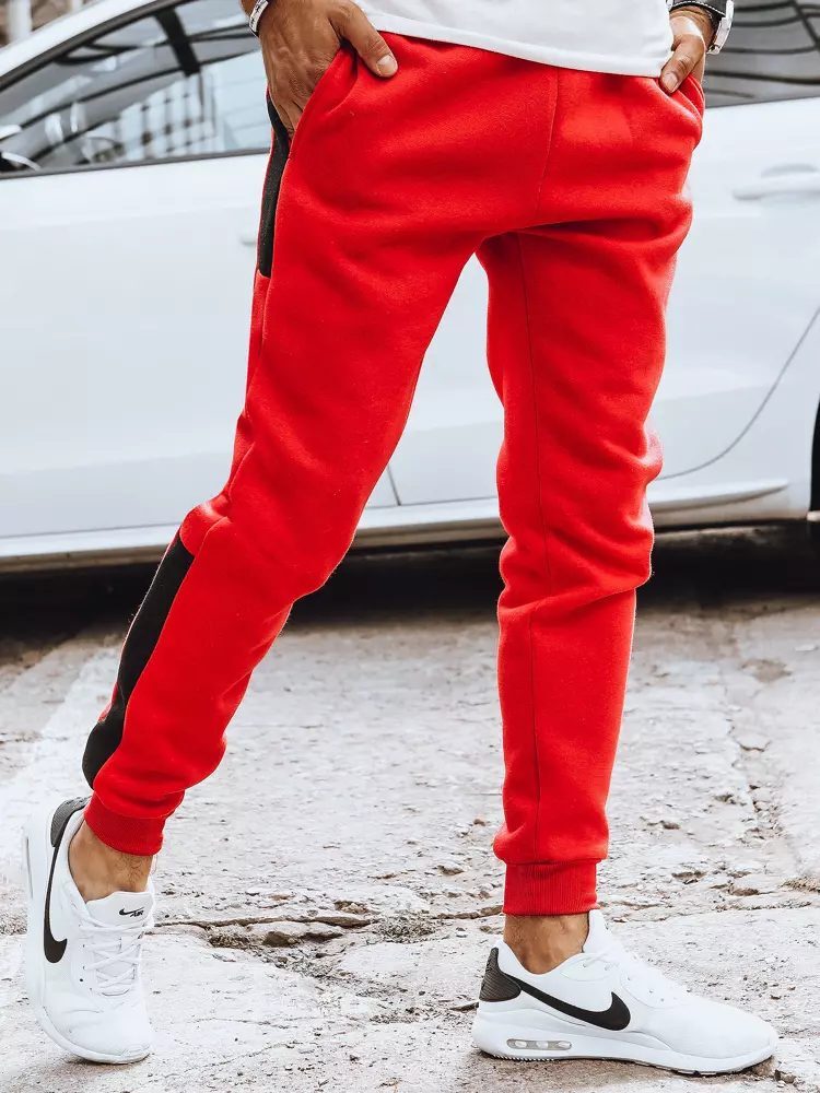 Buďchlap Červené tepláky s kontrastními pruhy