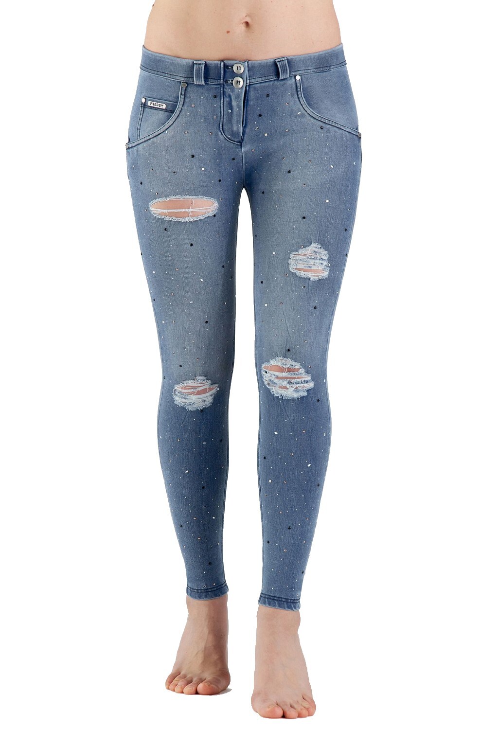 Freddy džíny Wr.Up SNUG se zdobením - Normální pas - Světle modré