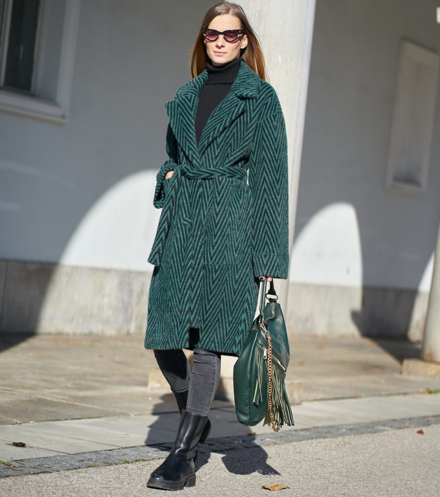 Due Linee Dámský oboustranný kabát smaragdový