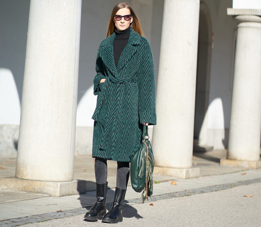 Due Linee Dámský oboustranný kabát smaragdový