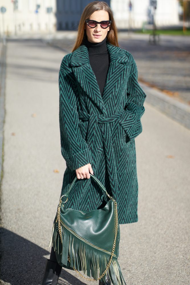 Due Linee Dámský oboustranný kabát smaragdový