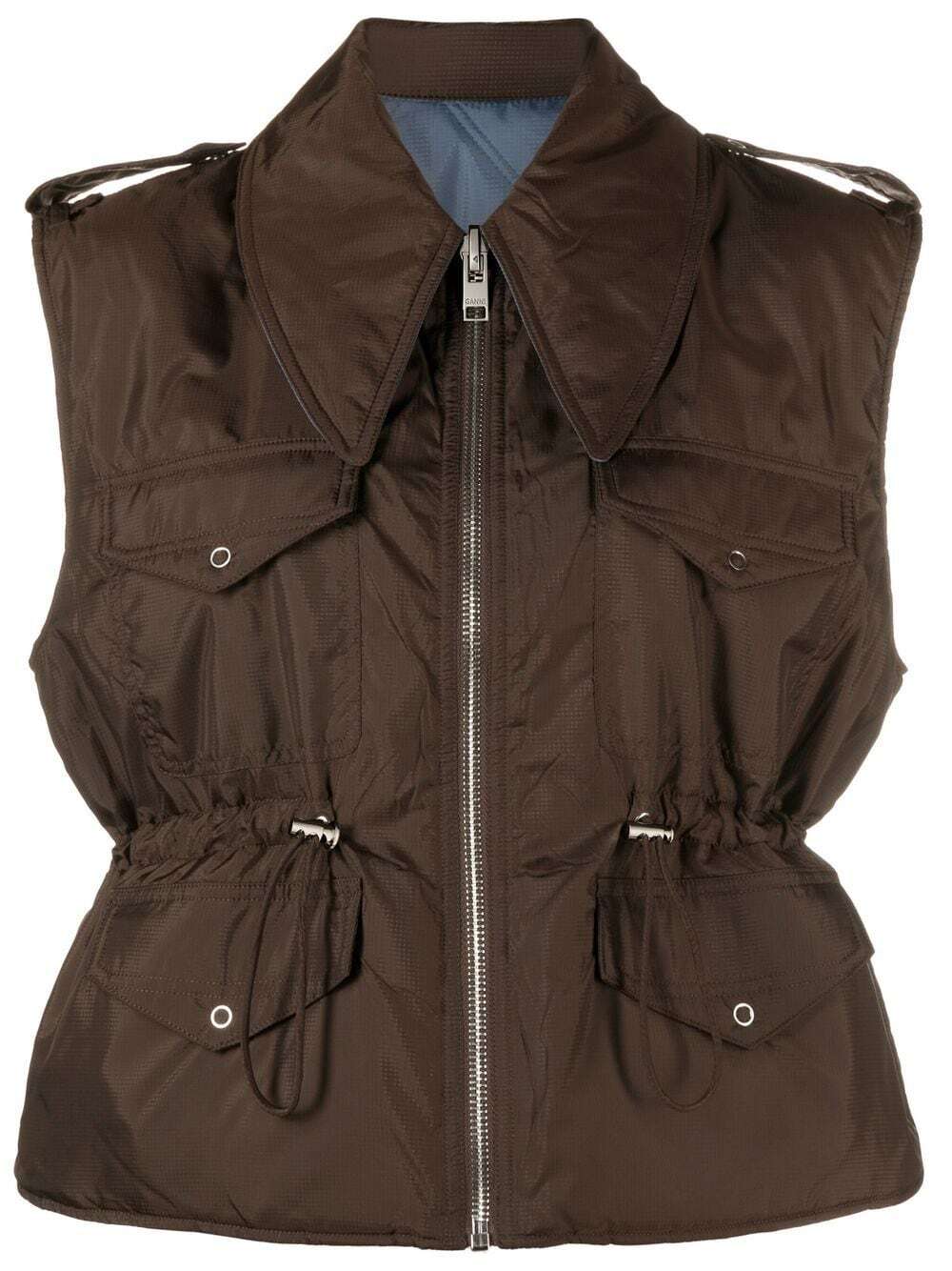 GANNI sleeveless drawstring gilet - Brown