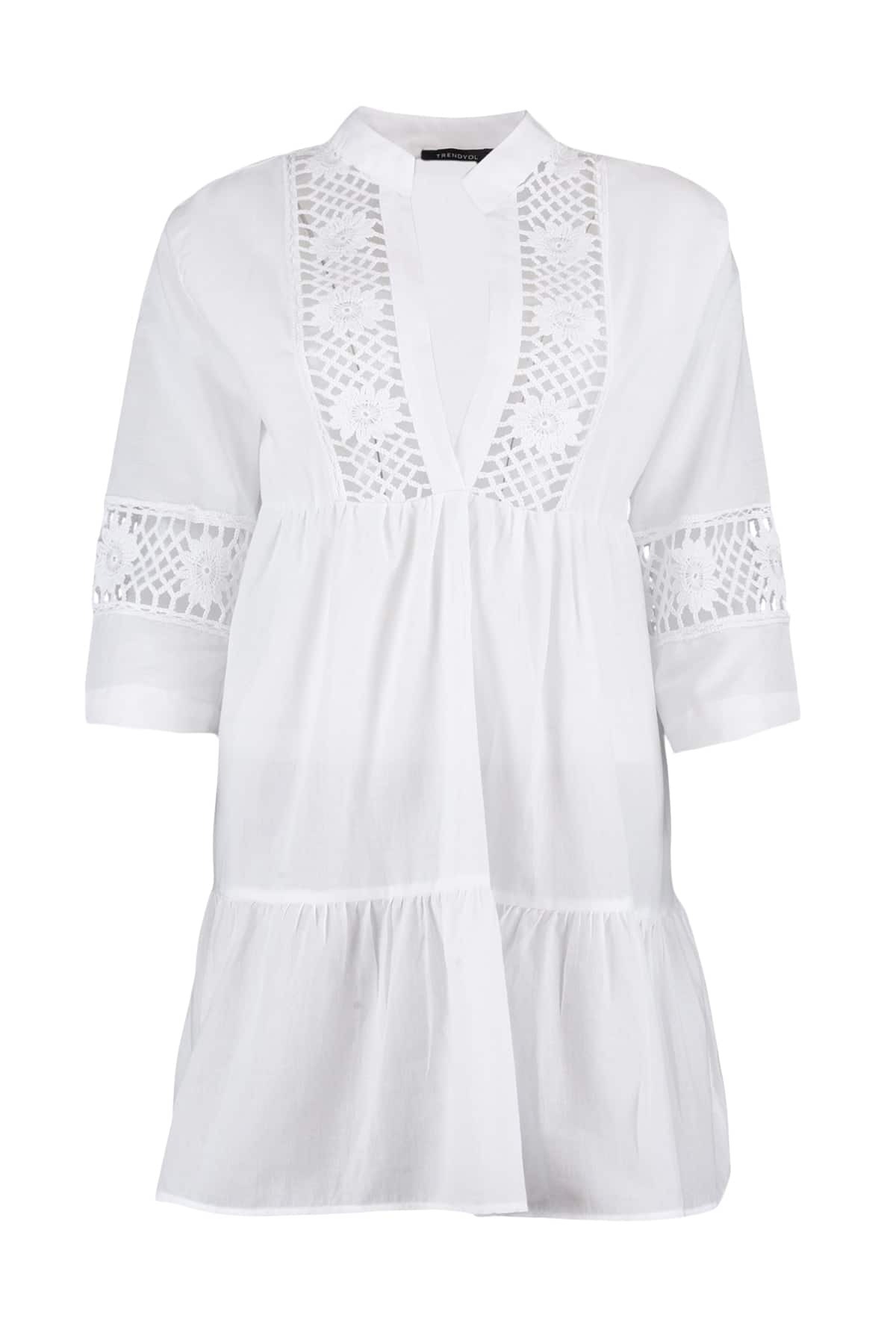 Trendyol Beige Mini Woven Lace Detailed 100% Cotton Beach Dress