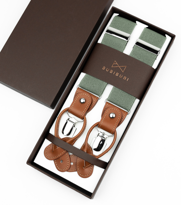 Bubibubi Zelená sada Sage green pro tátu a syna s motýlky a kšandami