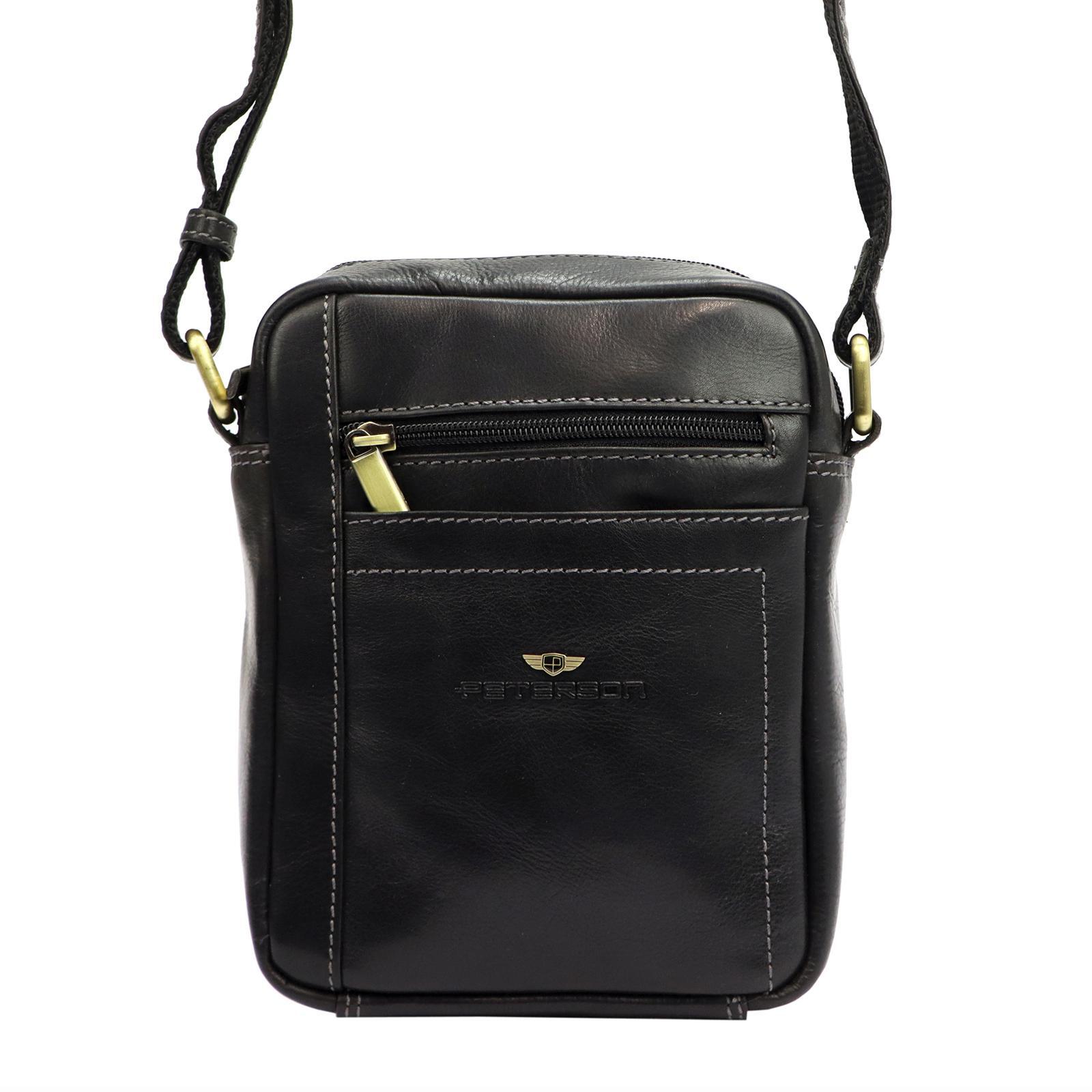 Pánská kožená taška přes rameno Peterson PTN TB-117-COM černá