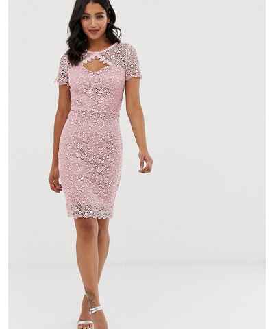 fuchsia bandeau embroidered lace bodycon dress