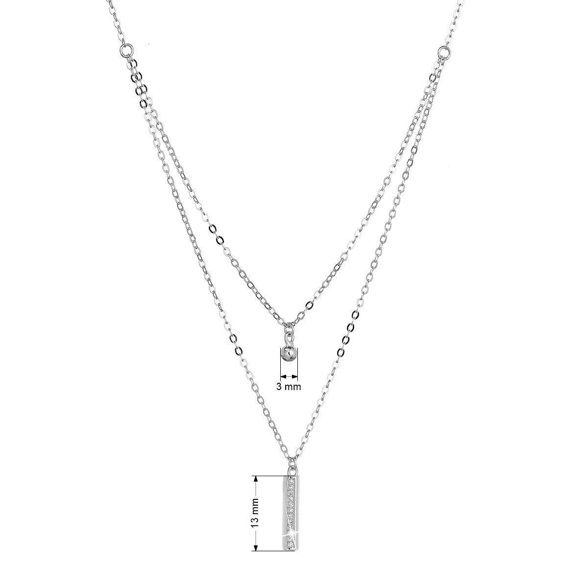 Stříbrný náhrdelník kulička a úzký obdélník se zirkony bílý 12057.1 crystal