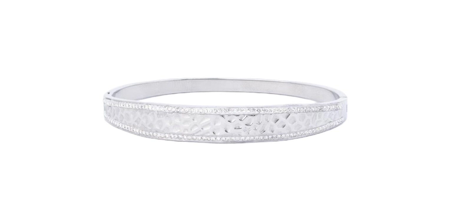 Klenoty z oceli Dámský náramek pevný se vzorem a kamínky