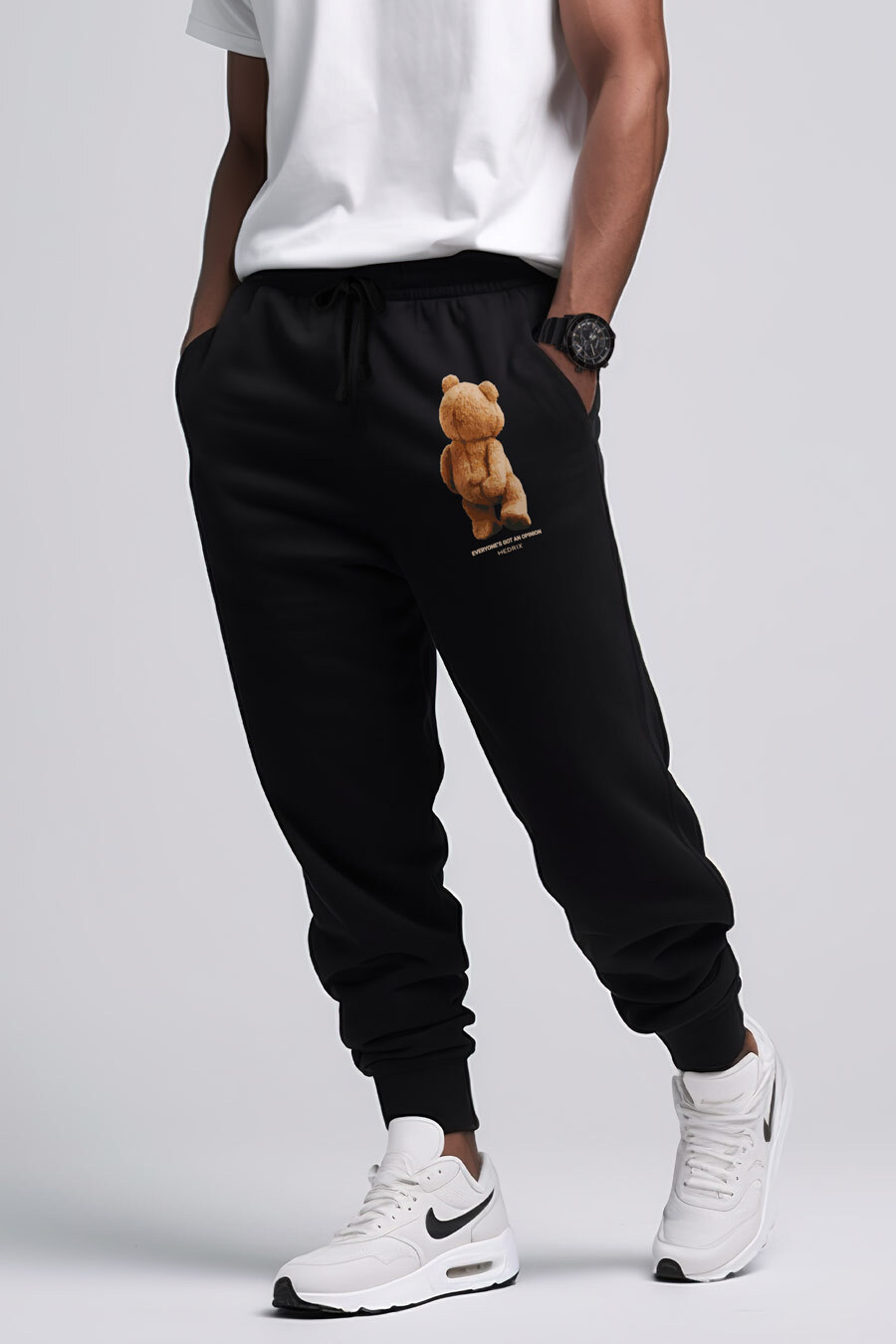 Tepláky Jogger , Barva Černá, s Potiskem Teddys Opinion